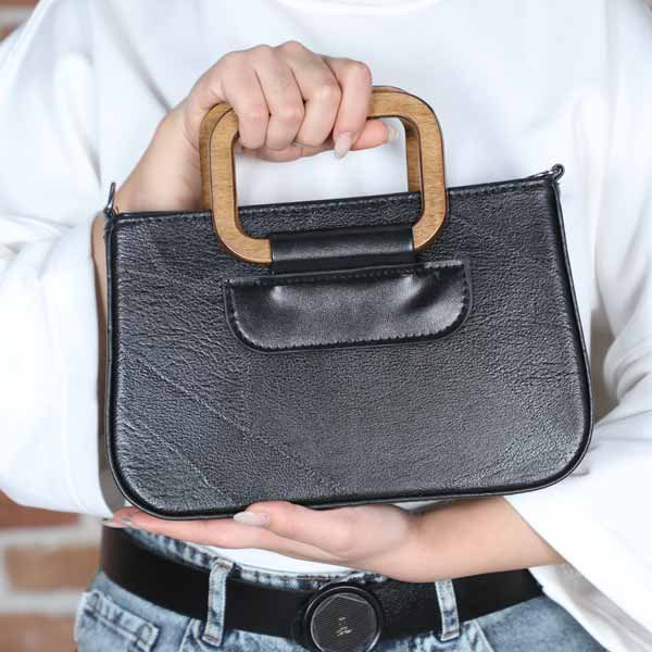 کیف زنانه دستی دسته چوبی KO چرم صنعتی کیفیت تضمینی