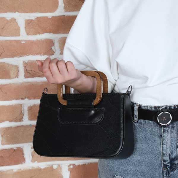 کیف زنانه دستی دسته چوبی KO چرم صنعتی کیفیت تضمینی